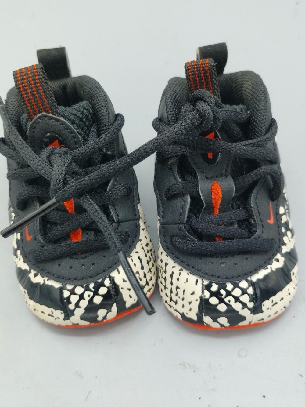 Nike Black and Infared Infant Foamposites 1c with Patterned Toe Wrap